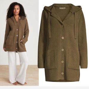 Barefoot Dreams Cozy Olive-Brown Hooded Cottage Core Cardigan